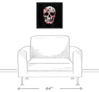 Floral Skull 16"x16" Black Floating Framed Canvas