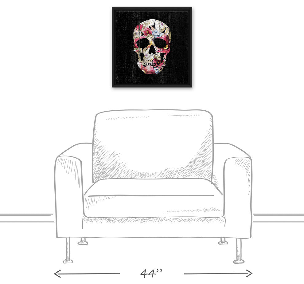 Floral Skull 16"x16" Black Floating Framed Canvas