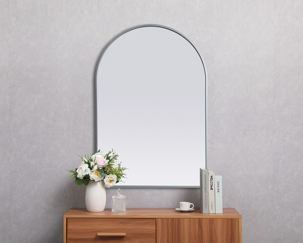 Metal Frame Arch Mirror 27X40 Inch, Silver