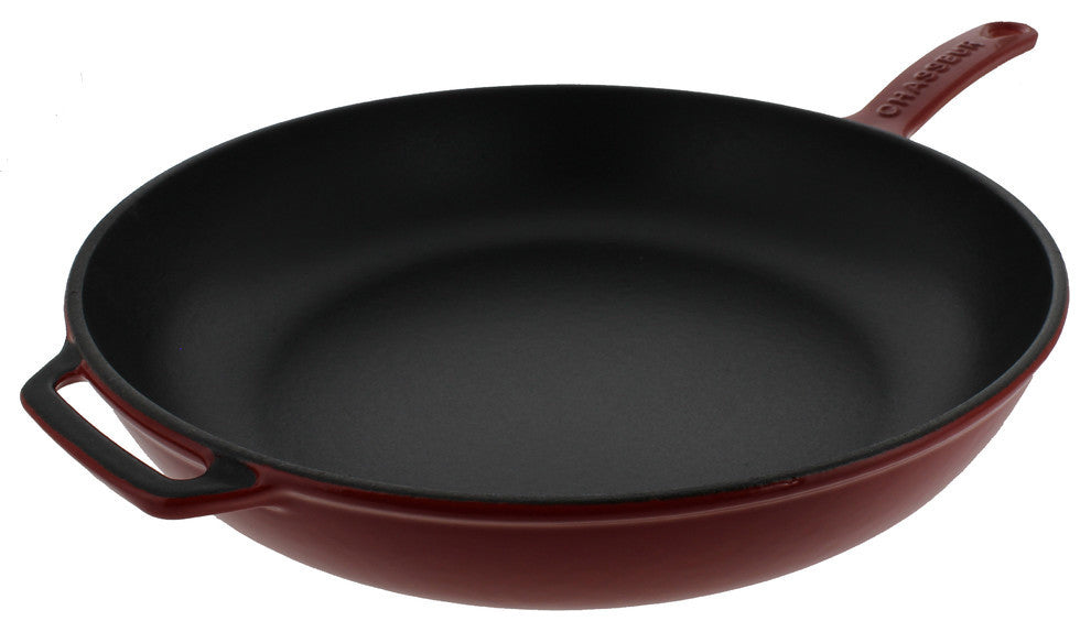 Chasseur 11" French Enameled Cast Iron Fry Pan With Glass Lid, Red