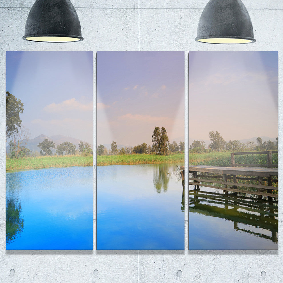 "Wetland of Nam Sang Wai Blue" Metal Wall Art, 3 Panels, 36"x28"