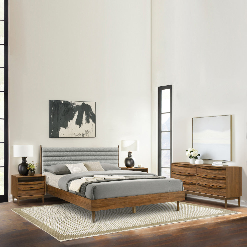 Artemio 2 Drawer Wood Nightstand With Shelf, Walnut Finish