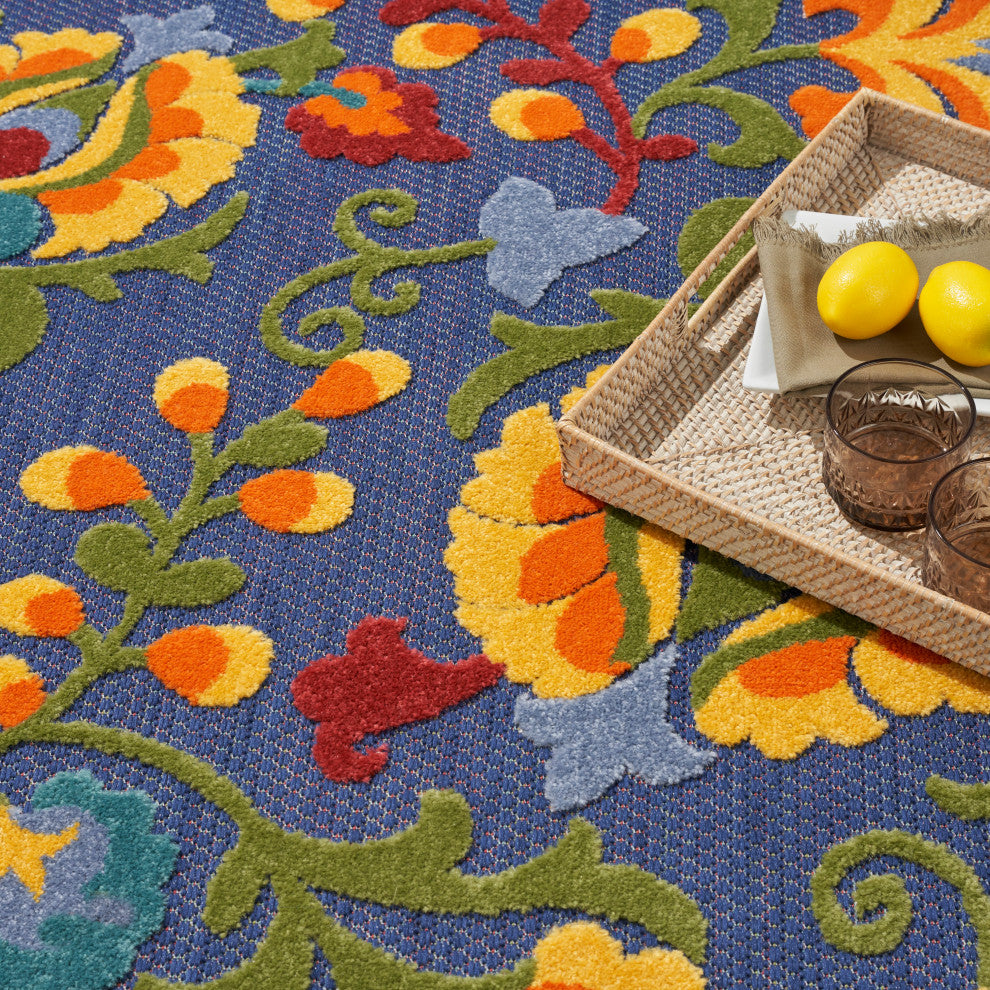 Nourison Aloha 7'10" x 10'6" Navy Multicolor Outdoor Area Rug