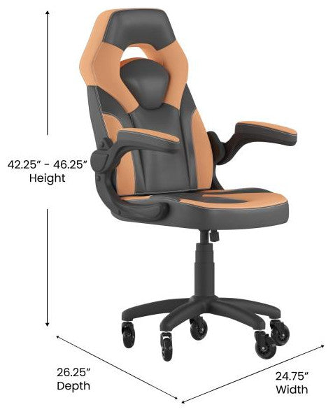 X10 Gaming Office Computer Adjustable Chair with Flip-up Arms-Orange