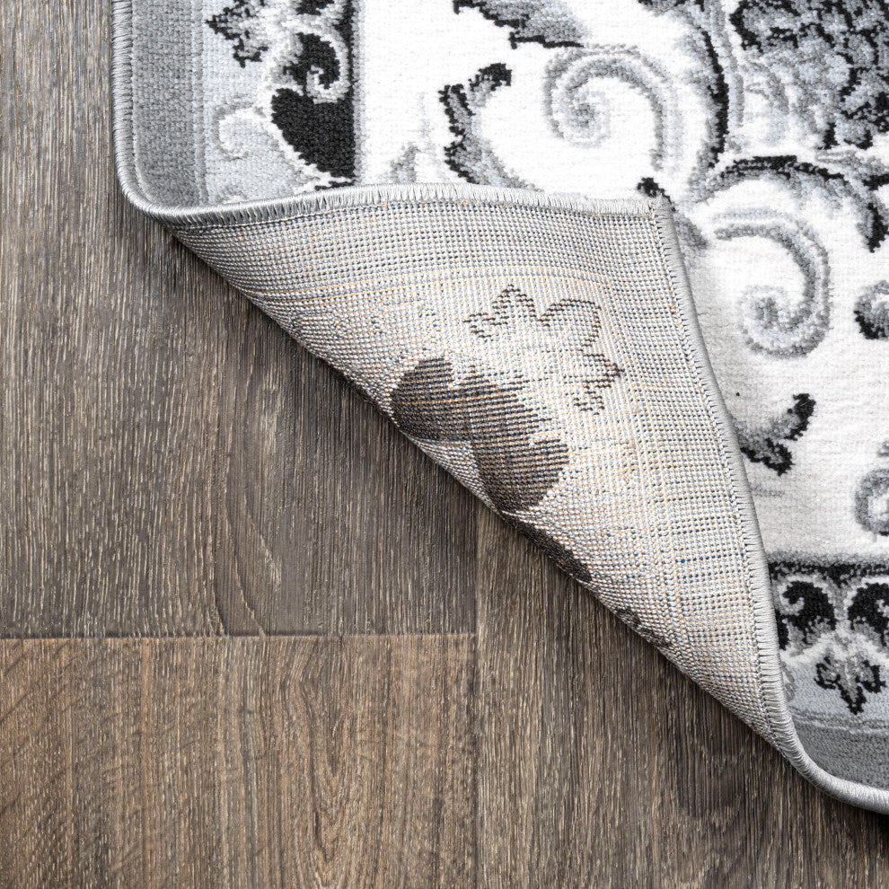 Acanthus French Border, Gray/Cream, 4'x6'