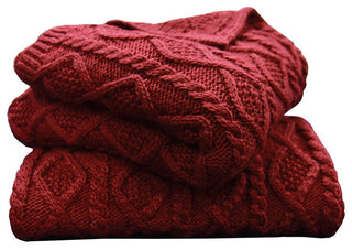 Cable Knit Soft Wool Throw Blanket, 50"x60", Red
