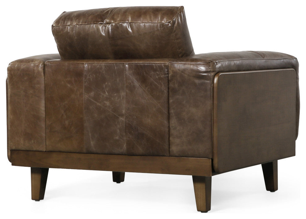 Connor Contemporary Oversized Club Chair, Espresso/Dark Walnut, Top Grain Leather