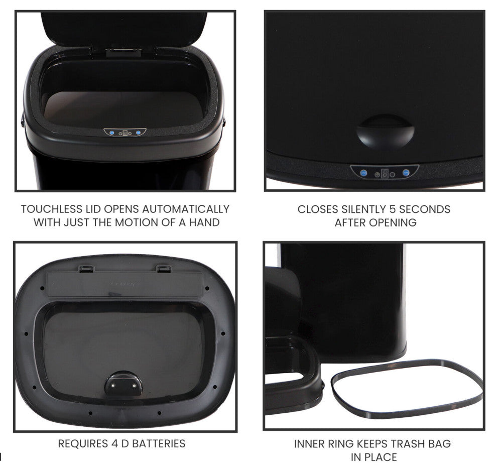 50-Liter / 13.2-Gallon Trash Can With Sensor Lid, Black