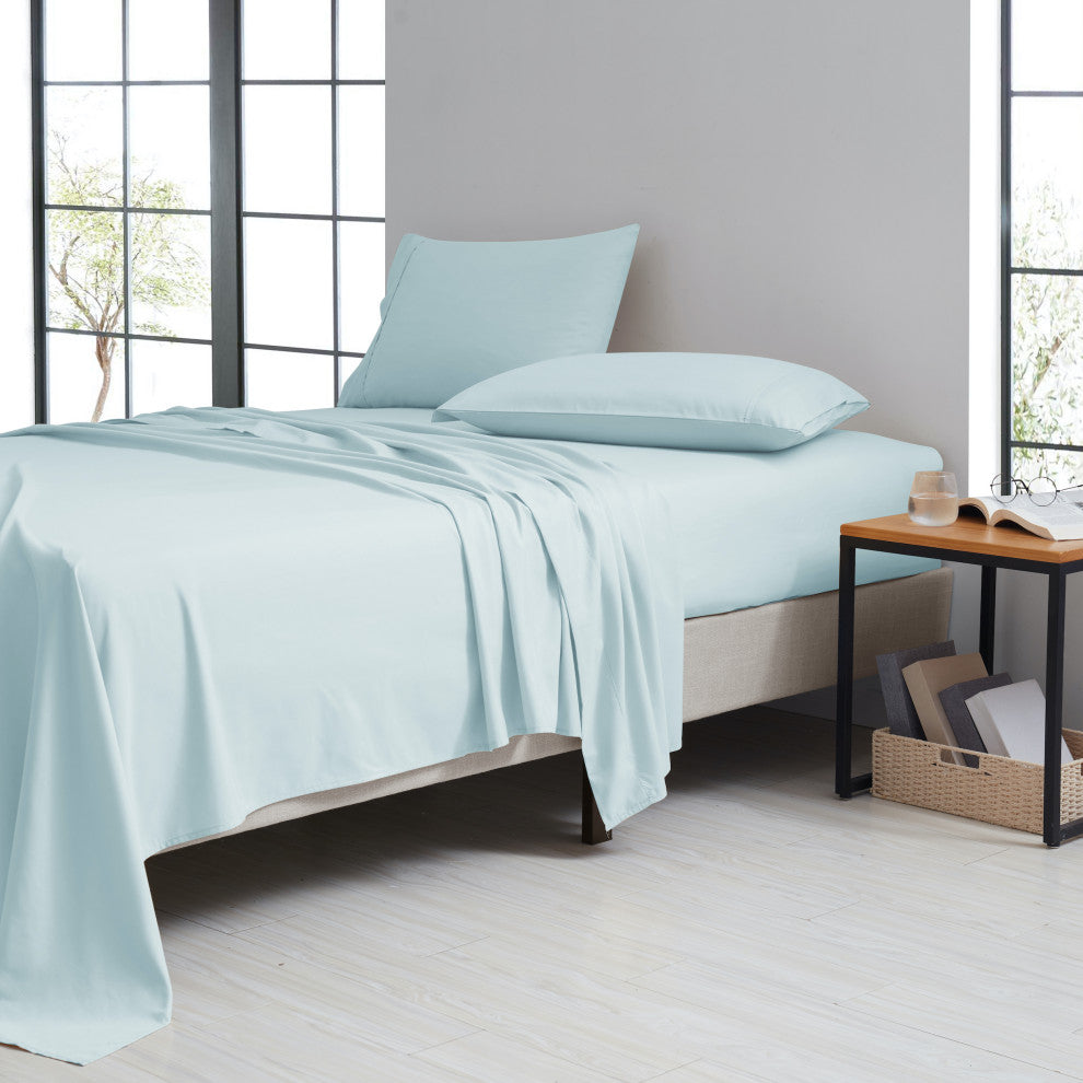 Kathy Ireland 4 Piece Brushed Microfiber Sheet Set, Light Blue, Twin