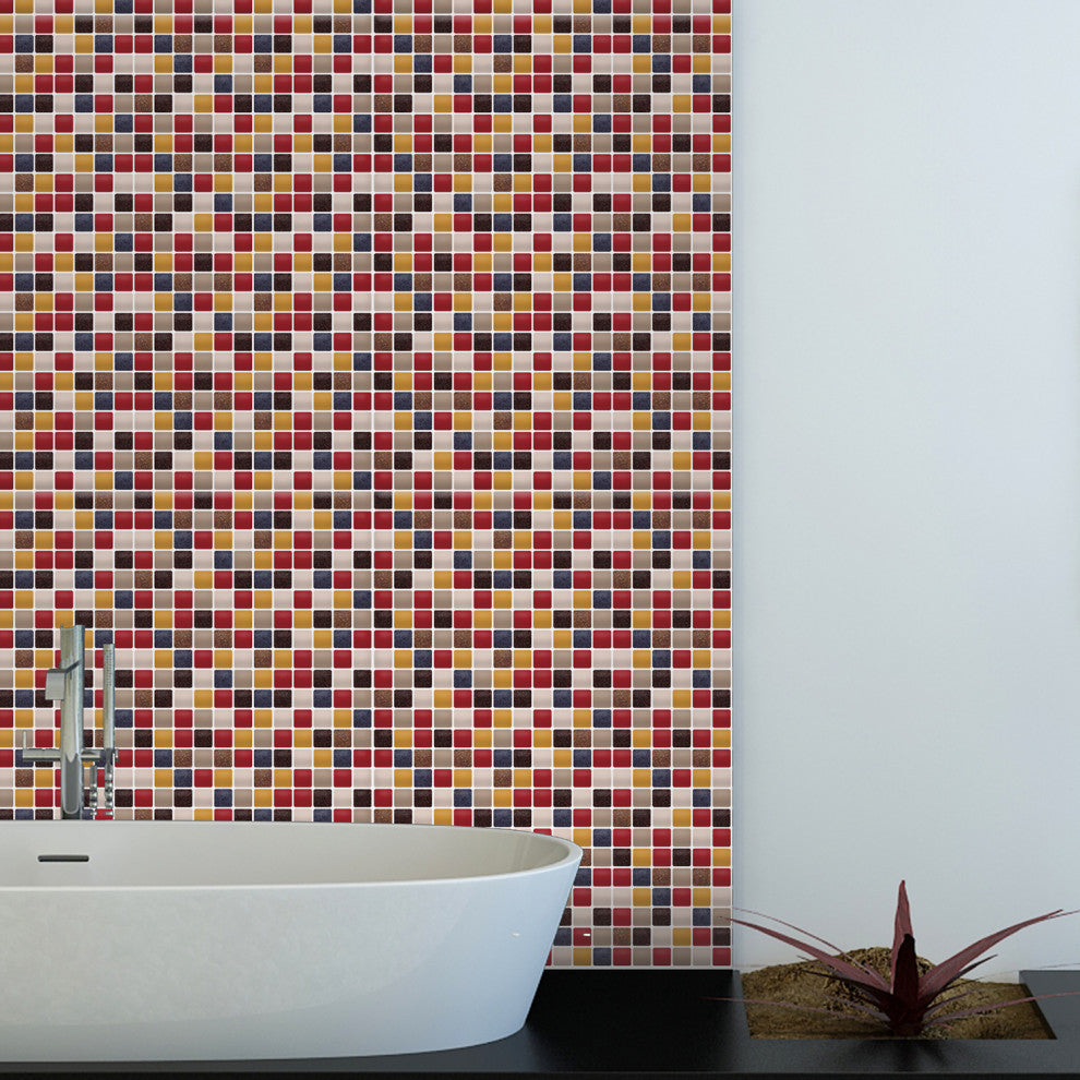 Cream Brown and Cherry Glitter Mosaic 3D Tile Sticker, Set of 12