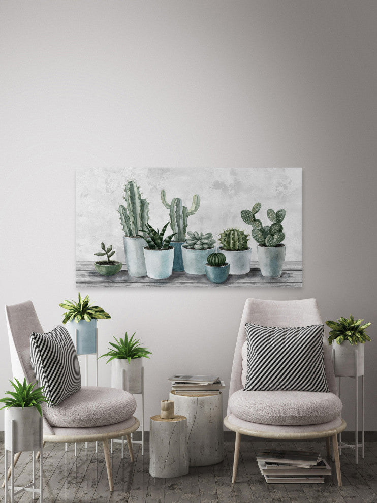 "Refreshing Green Succulents" Painting Print on Wrapped Canvas