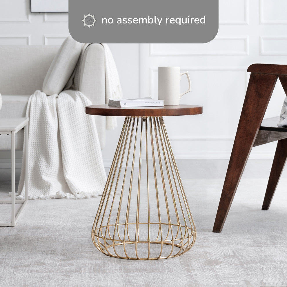 Melody Designer Cage Table, Walnut, Gold