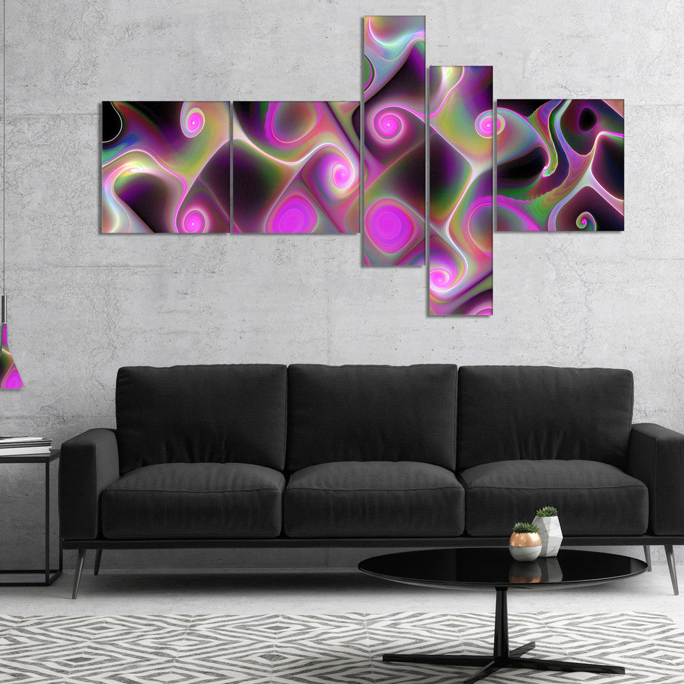 Pink Fractal Pattern with Swirls, Abstract Wall Art Canvas, 60"x32", 5 panels
