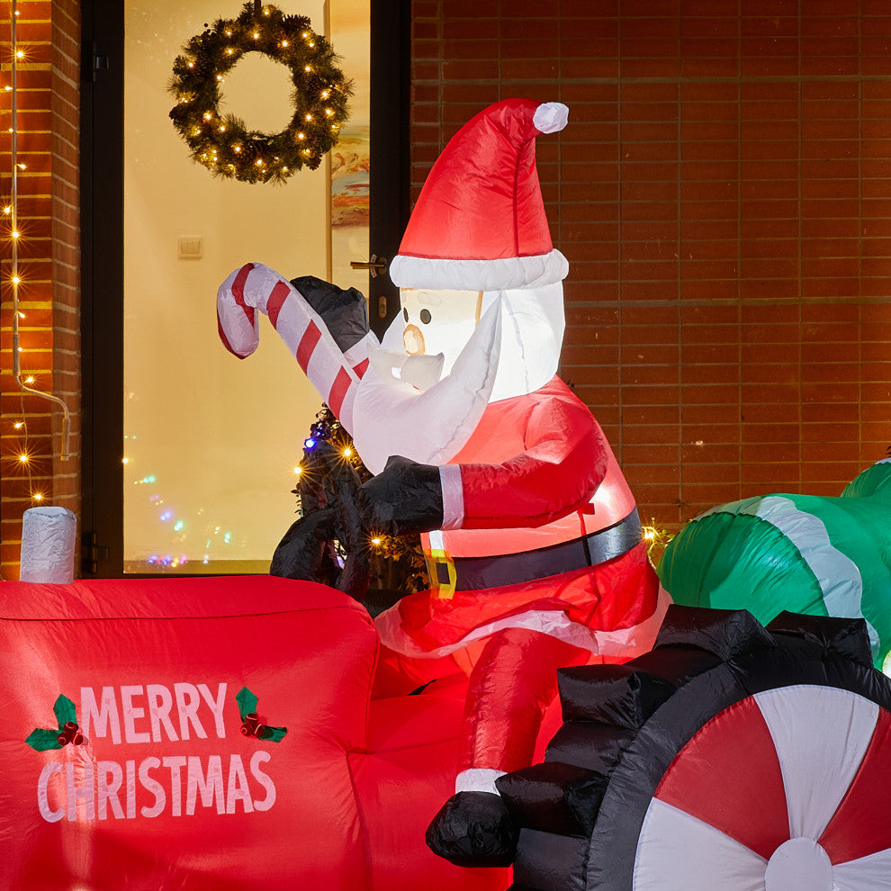 11FT Lighted Inflatable Santa on Tractor Decor