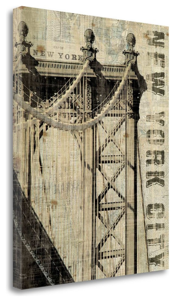 "Vintage Ny Manhattan Bridge" By Michael Mullan, Giclee on Gallery Wrap Canvas
