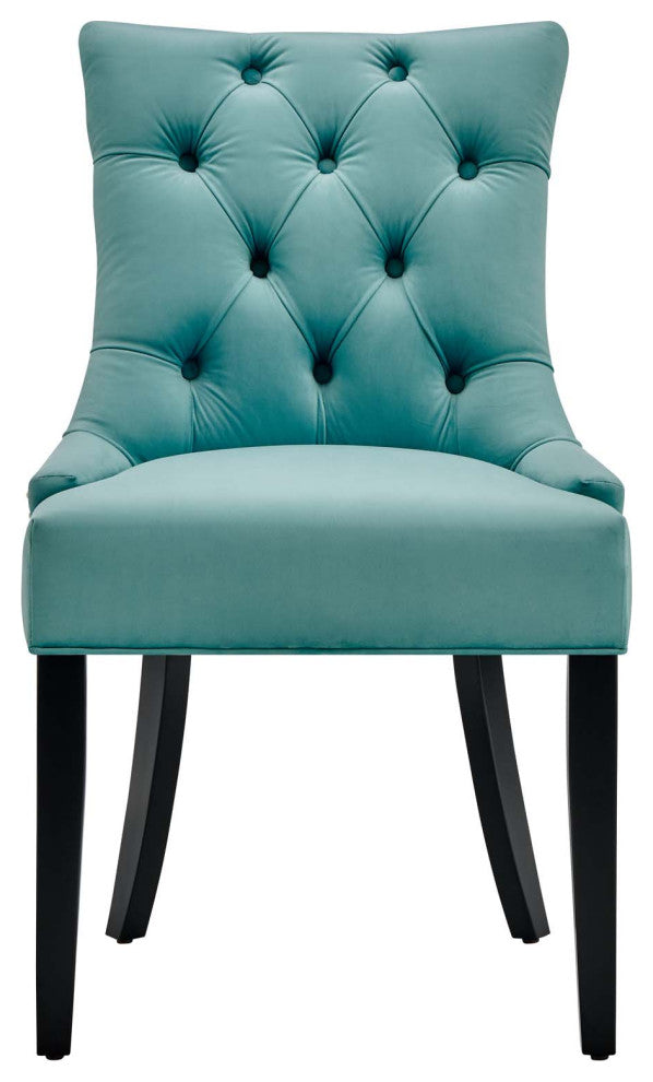 Tufted Side Dining Chair, Set of 2, Velvet, Wood, Blue, Cafe Bistro Restaurant