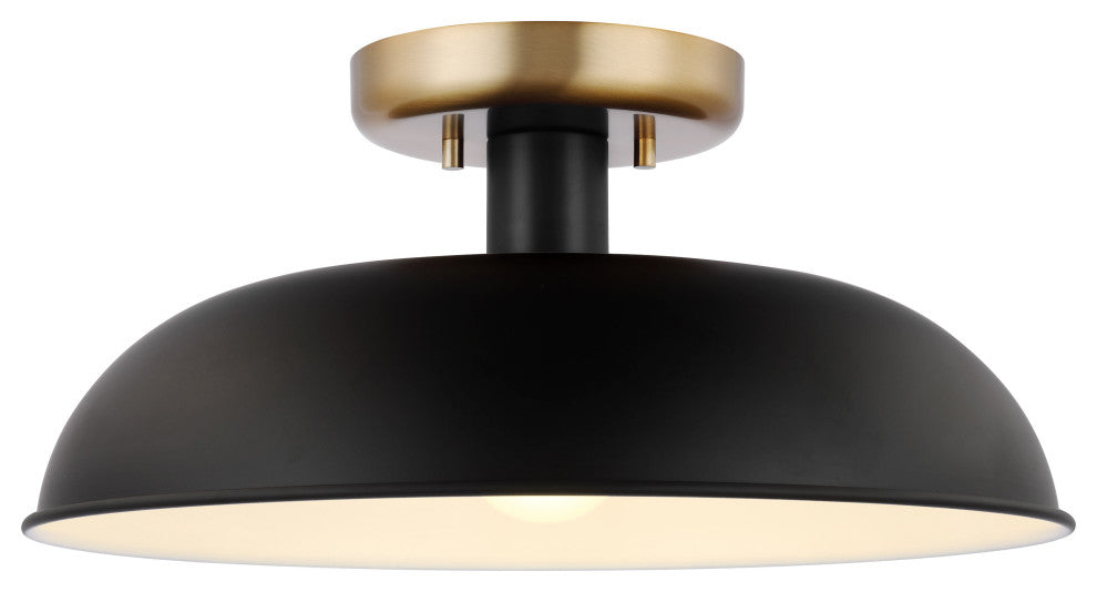 Colony 1-Light Small Semi-Flush Mount Fixture, Matte Black With Burnished Brass