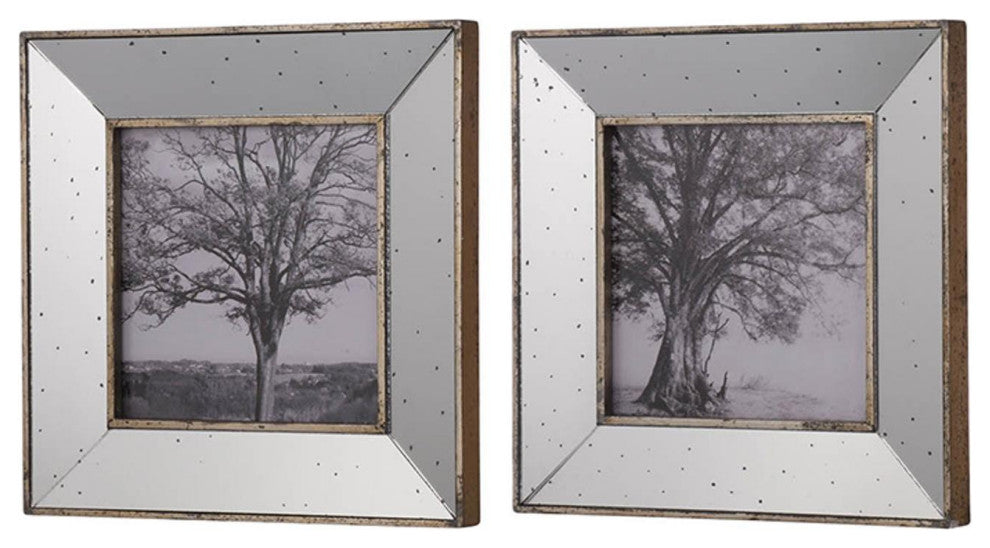 Set of 2 Vintage Style Mirrored Square Picture Frames
