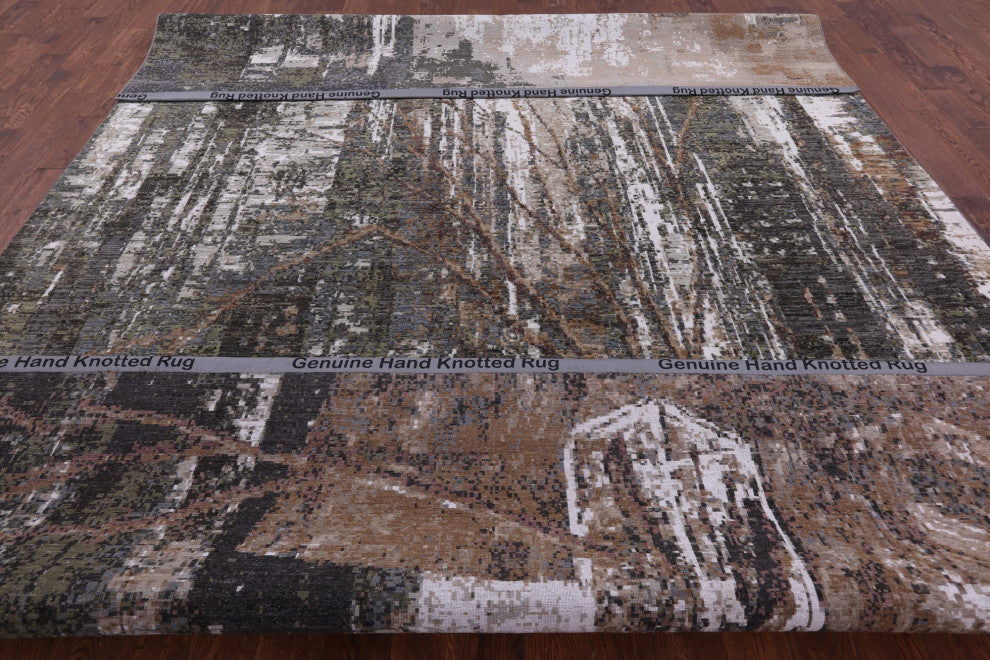 10' 1" X 14' 1" Modern Wool & Silk Handmade Rug - Q7207