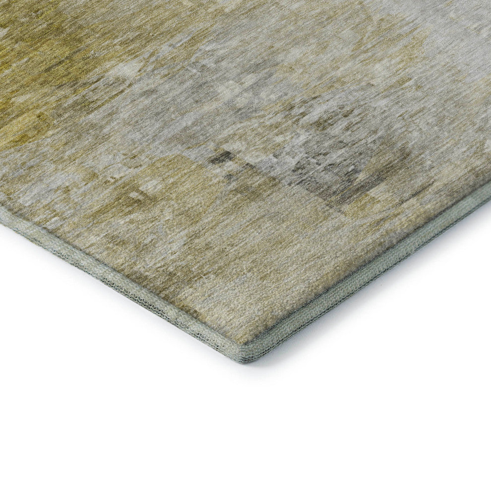 Premium Machine Washable Mayfield AMF595 Gold 8'' x 8'' Round Rug