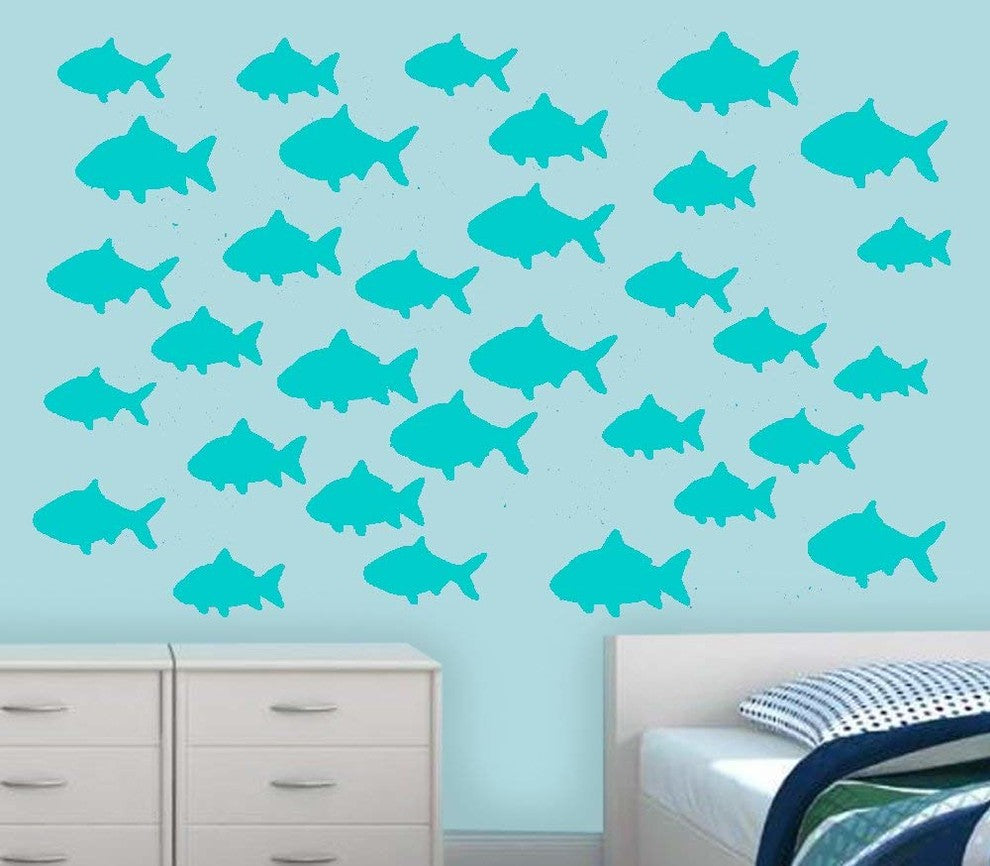VWAQ Aquatic Animal Sticker, School Of Fish Wall Decor, Sky Blue
