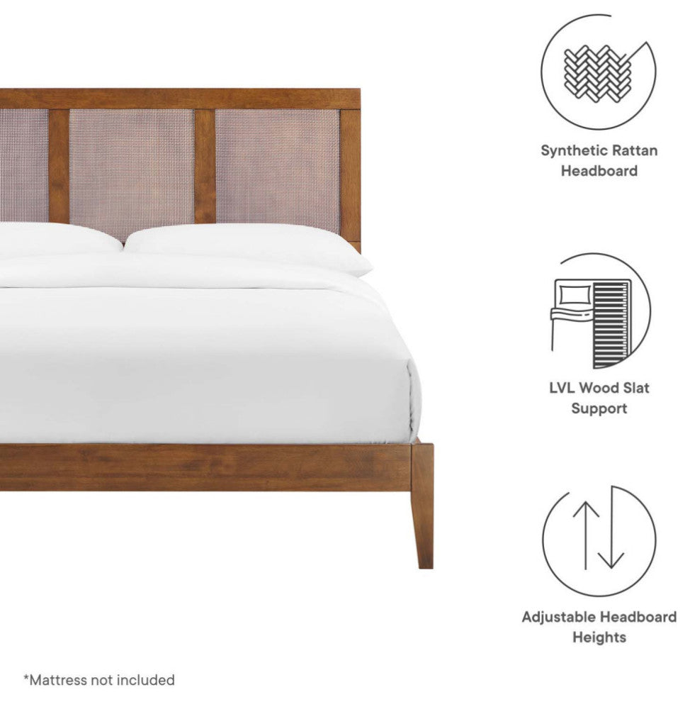 Sirocco Rattan and Wood Full Platform Bed, Walnut