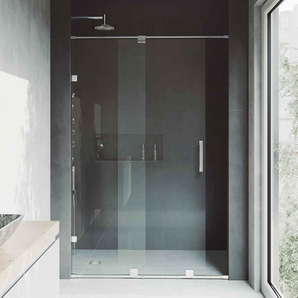 VIGO Ryland 62" to 64" W x 73" H Frameless Track Sliding Shower Door, Chrome, Clear Glass