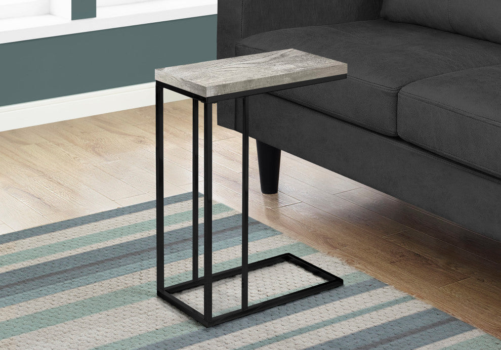 Accent Table C-Shaped End Side Snack Metal Laminate Grey Black