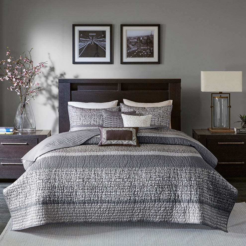 Madison Park Rhapsody 6 Piece Reversible Jacquard Quilt Set With Throw Pillows