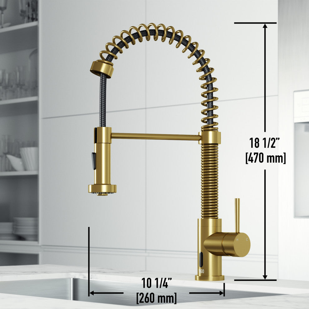 VIGO Edison 19" H Single Handle Pull-Down Sprayer Kitchen Faucet, Matte Brushed Gold, Touchless, Without Extras