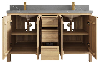 Elizabeth Oak 60" Double Sink Vanity, White 2" Piatra Gray
