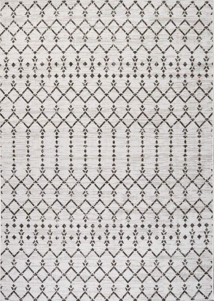 Ourika Moroccan Geometric Indoor/Outdoor Rug, Cream/Black, 4x6