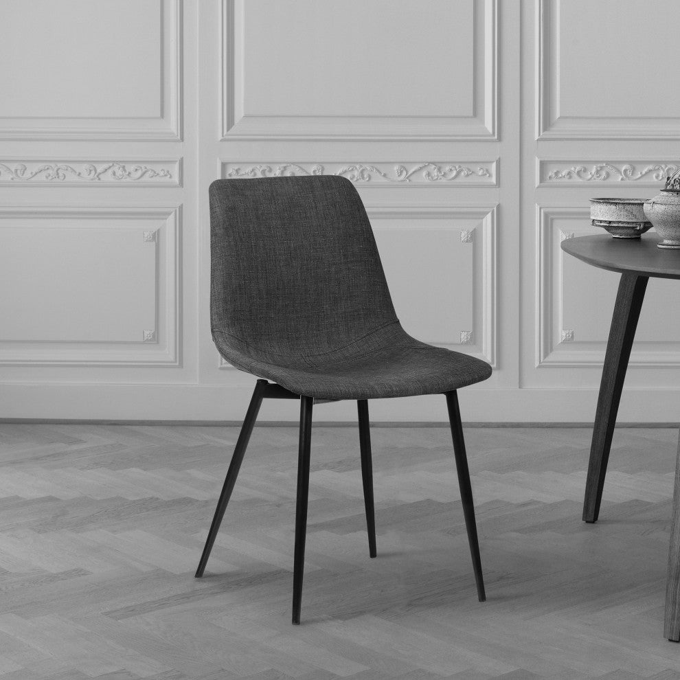 Monte Contemporary Dining Chair in Charcoal Faux Leather With Black Metal Legs