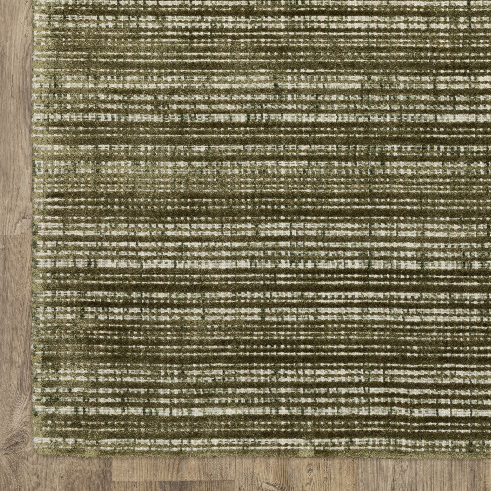 Cayden Textural Stripe Wool Blend Green/ Ivory Hand-tufted Rug 10' x 13'