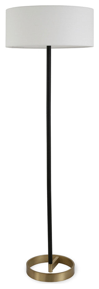 62" Black Traditional Shaped Floor Lamp With White Frosted Glass Drum Shade