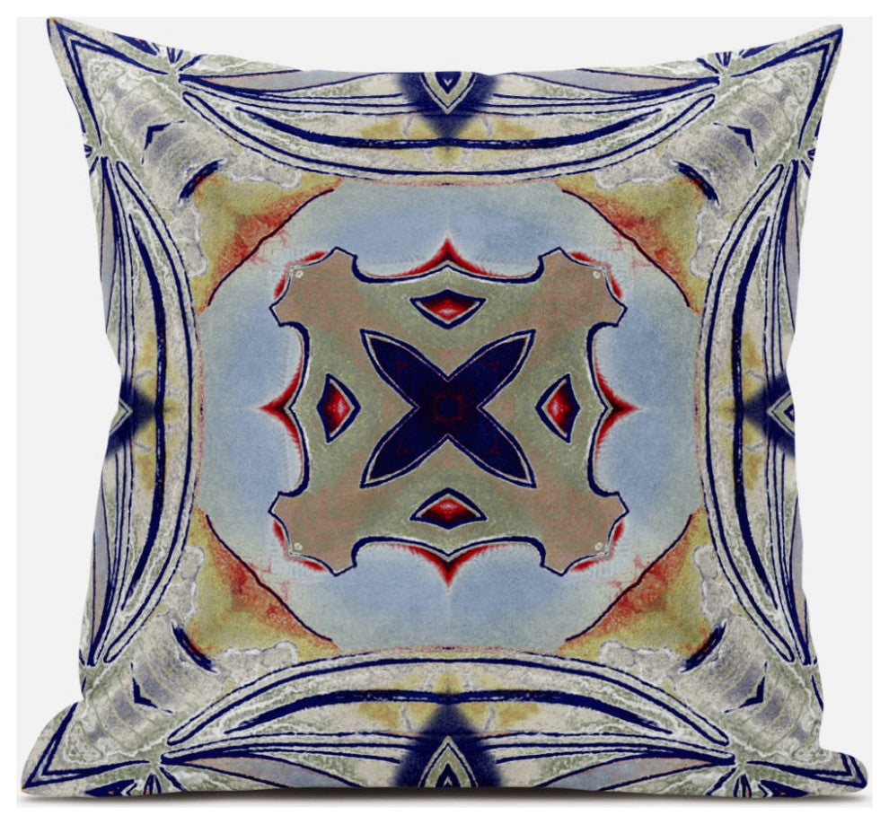 18" Navy Sage Geo Tribal Suede Throw Pillow