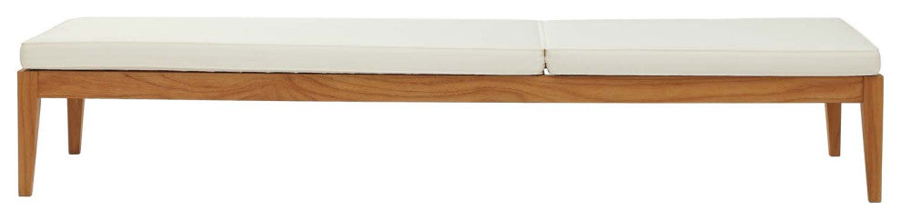 Modern Outdoor Patio Lounge Chaise Chair and SideTable Set, Wood, Natural White