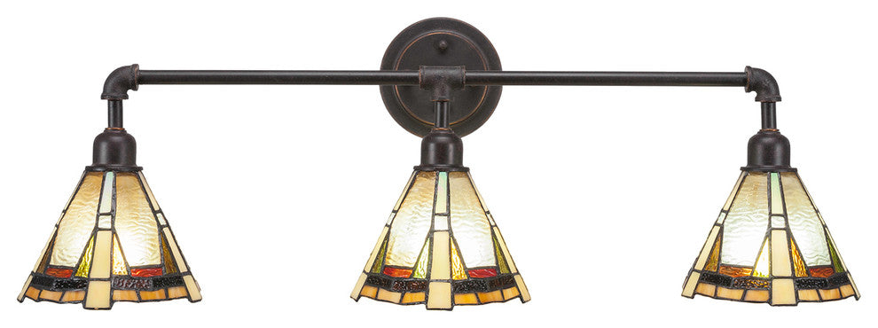 Vintage 3 Light Bath Bar Shown In Dark Granite Finish With 7" Zion Art Glass