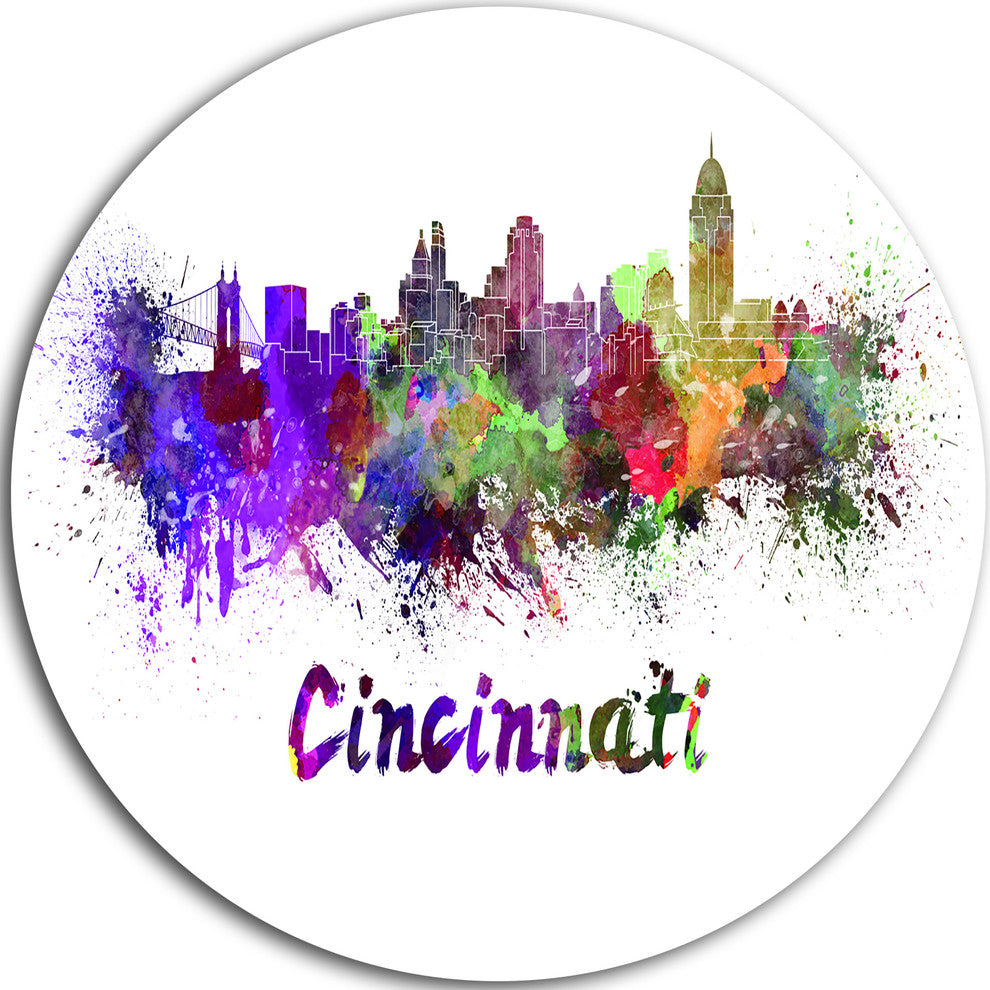 Cincinnati Skyline, Cityscape Round Wall Art, 11"