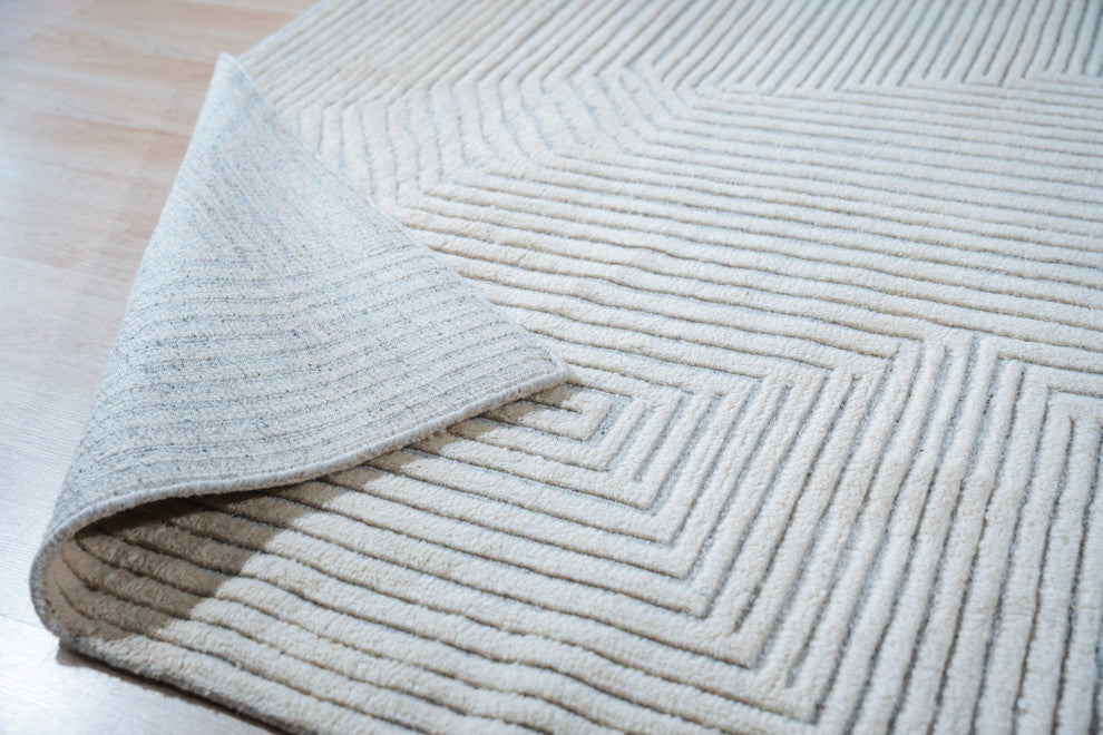 Hand Knotted Wool Ivory Transitional Modern Modern Knot Rug, 8'x10'