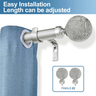 1" Diameter Giato Curtain Rod, Pewter, 28"-48"