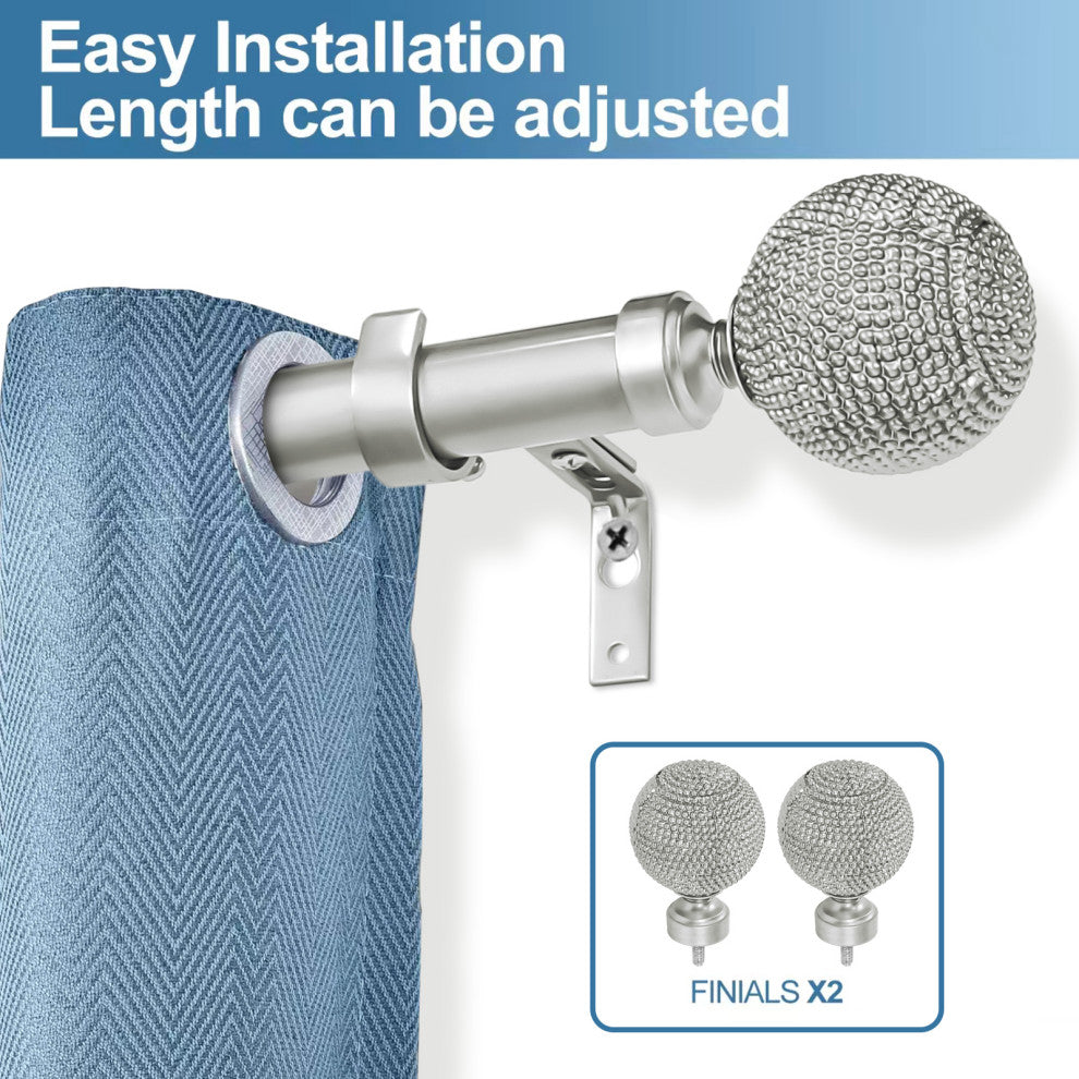1" Diameter Giato Curtain Rod, Pewter, 28"-48"