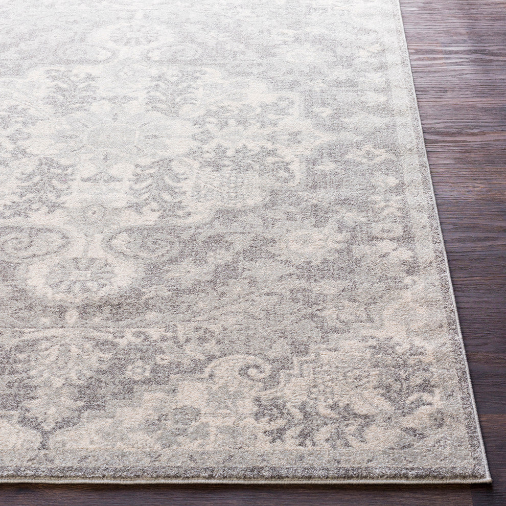 Harput Updated Traditional Light Gray, Charcoal Area Rug, 2'x3'