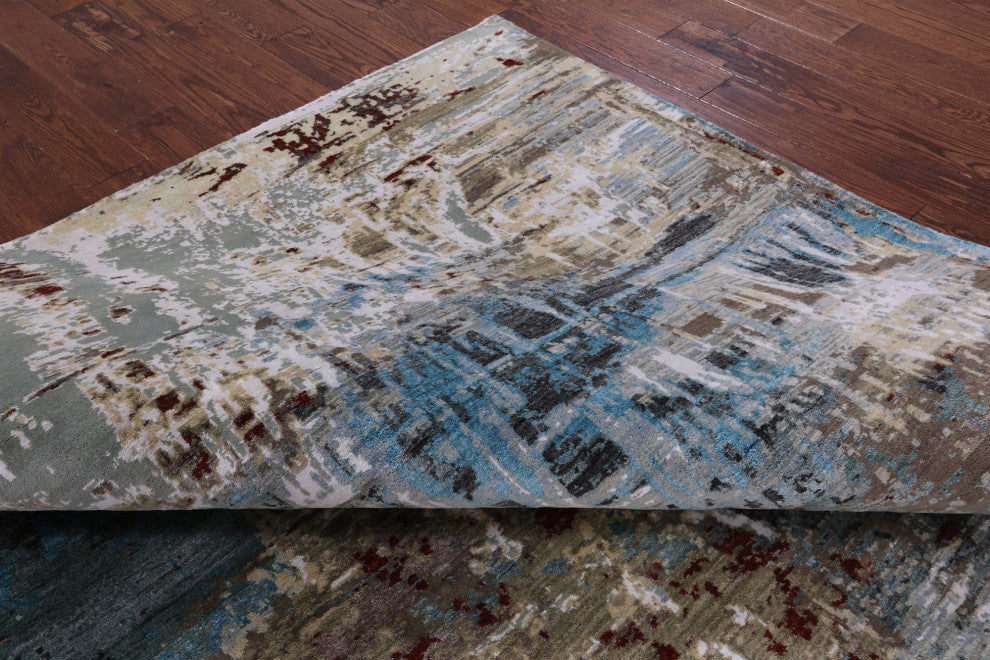 8' 1" X 10' 3" Wool and Silk Abstract Hand Knotted Rug Q9422