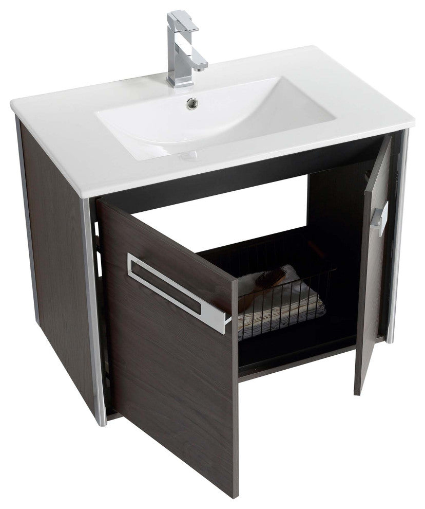 Oakville Wall Mount Bathroom Vanity, Black Coal Oak, 30", Chrome Hardware