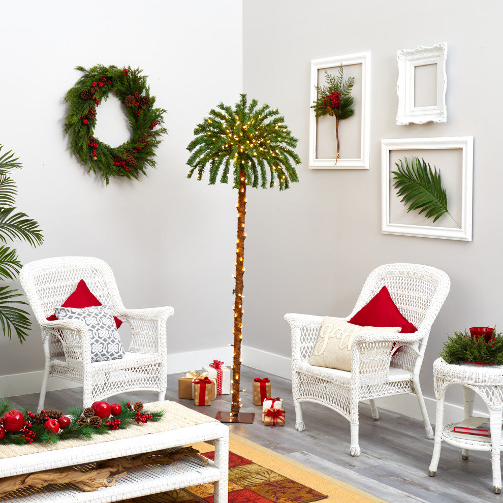 Nearly Natural 6ï¿½ Christmas Palm Artificial Tree with 200 Warm White LED Lights