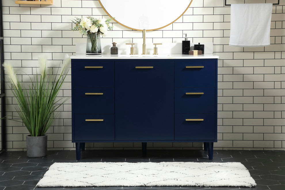 Home Living Modern Natural Oak-Light Bathroom Vanity, Blue, 48"