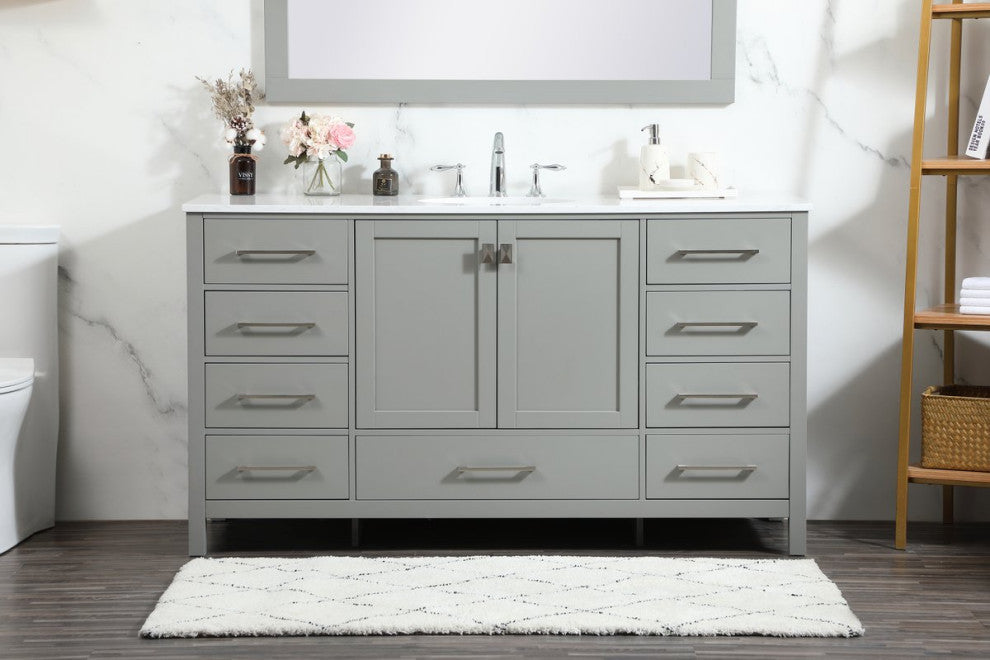 Isabel Single Bathroom Vanity, Gray, 60", Without Backsplash