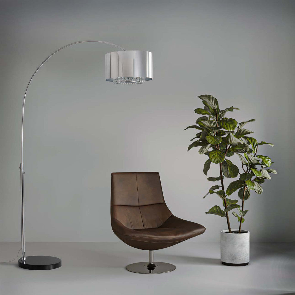 Marilyn 1 Light Arc Floor Lamp - 94" Chrome, Mylar & Crystal shade Rotary Switch