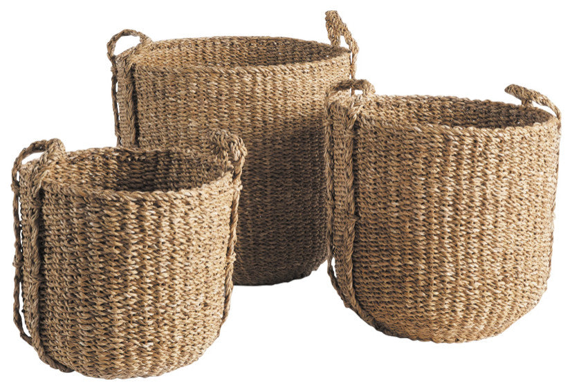 Seagrass Round Drum Baskets, Set of 3